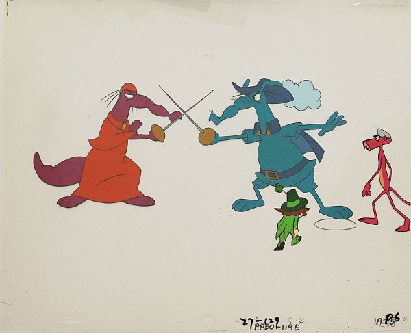 Pink Panther "Der Ameisenbär beim Fechten mit Rosarotem Panther und dem Kobold" Original Production Cel 22 x 33cm