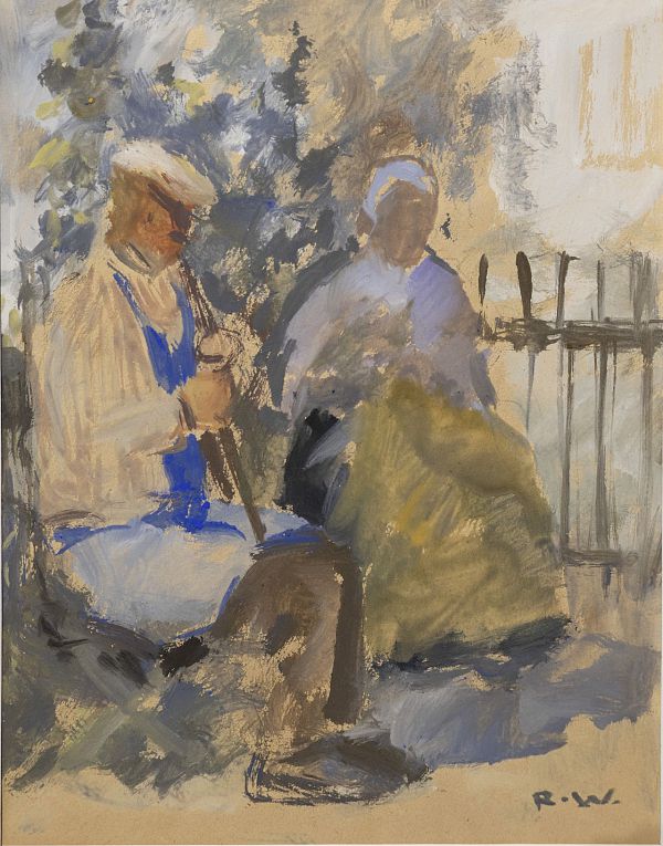 Raimund Wörle "Vor dem Haus" Tempera auf Papier - 27 x 21cm