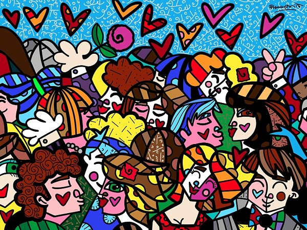 Romero Britto "Everybody" Siebdruck auf Gesso 76 x 101 cm