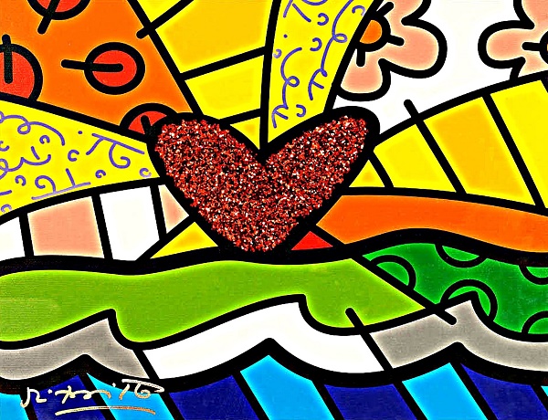 Romero Britto "Forever" Giclée/Mixed Media 40 x 50 cm