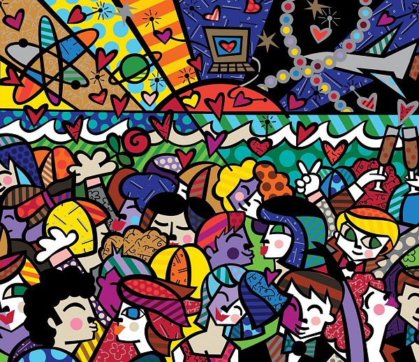 Romero Britto, Looking into the Future, Siebdruck auf Gesso, 90 x 104 cm, € 5.500,-- inkl. Rahmen (statt € 6.800,--)
