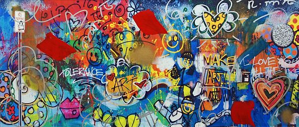 Romero Britto, "The Wall" 2014 - Mischtechnik auf Leinwand, 72 x 122 cm - Auflage: 60 Expl. - € 4.900,-- inkl. Rahmen (statt € 6.800,--)
