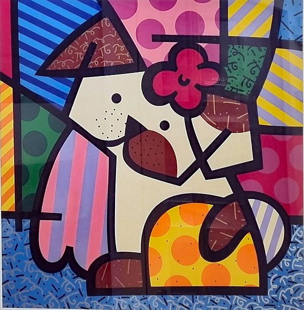 Romero Britto "Valley Dog" Siebdruck limitiert, Auflage: 246/300 Exemplare, 61 x 61 cm, gerahmt 93 x 85 cm - € 1.800,-- (statt € 2.900,--)