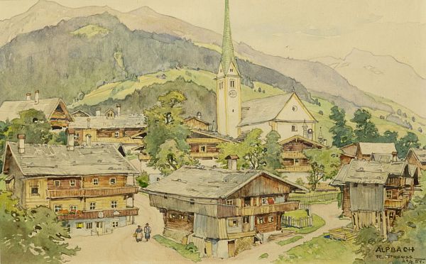 Rudolf Preuss "Alpach, 1954" Aquarell - 19 x 30cm