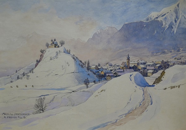 Rudolf Preuss "Arzl bei Innsbruck" Aquarell 1920