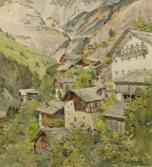 Rudolf Preuss "Aus Grins" Aquarell - 27 x 24cm