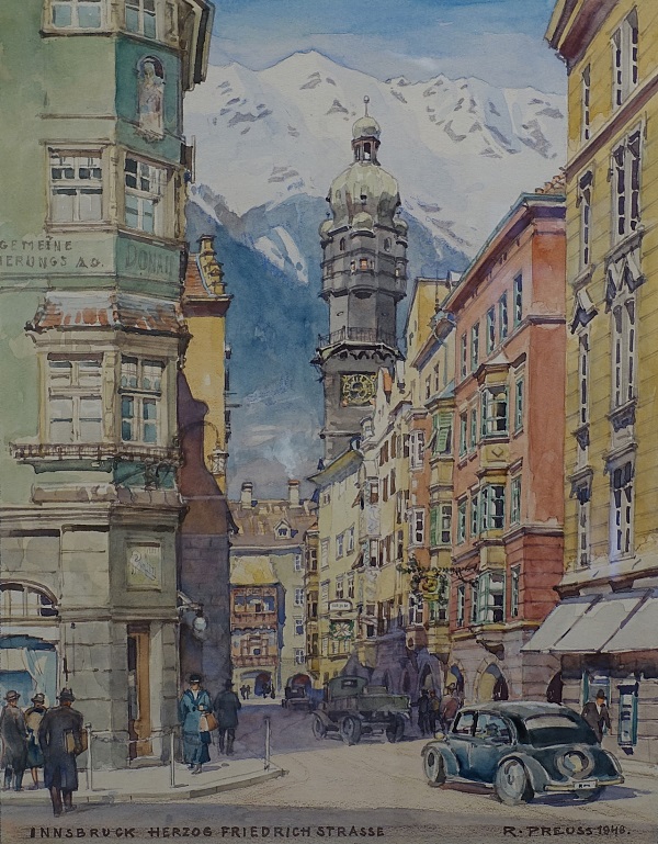 Rudolf Preuss "Herzog- Friedrich- Straße" Aquarell 1948