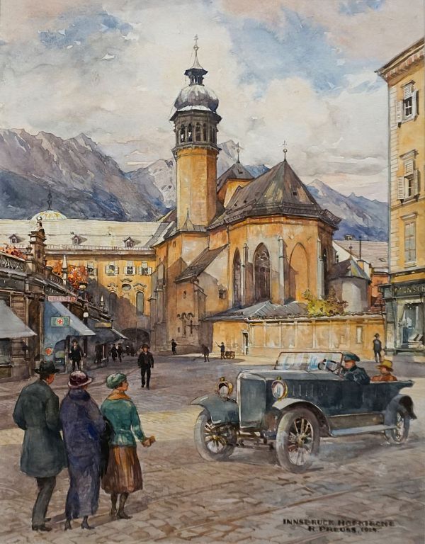 Rudolf Preuss "Innsbruck Hofkirche" Aquarell 32 x 24 cm