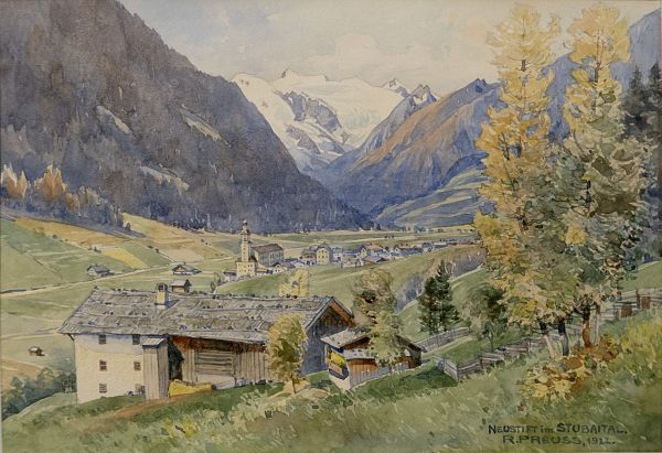 Rudolf Preuss "Neustift im Stubaital, 1922" Aquarell - 15 x 21cm