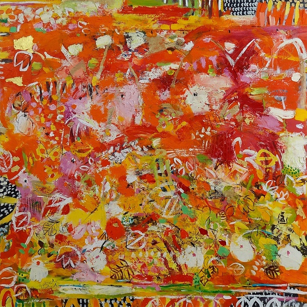 Sabeth Holland "Sun and Summer" 2007 (CB 107) Mischtechnik auf Leinwand 100 x 100 cm