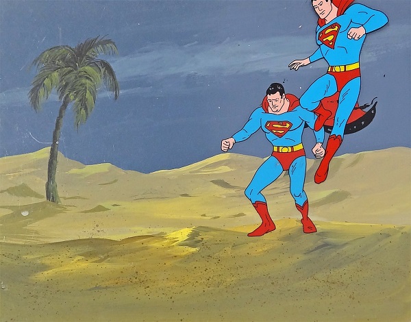 Superman "Landing" Original Production Cel on Original Production Background 28 x 36 cm © Warner Bros.
