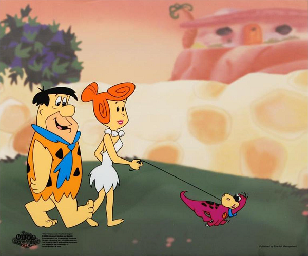 The Flintstones "Fred and Wilma walking baby dino" Limited Sericel
