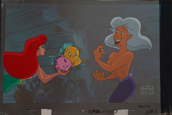 Disney TV Art "Ariel & Flounder" Original Production Cel on master background 27 x 35 cm