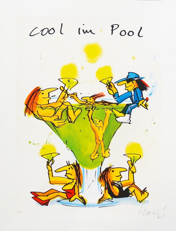 Udo Lindenberg "Cool im Pool" Siebdruck 36 x 48 cm