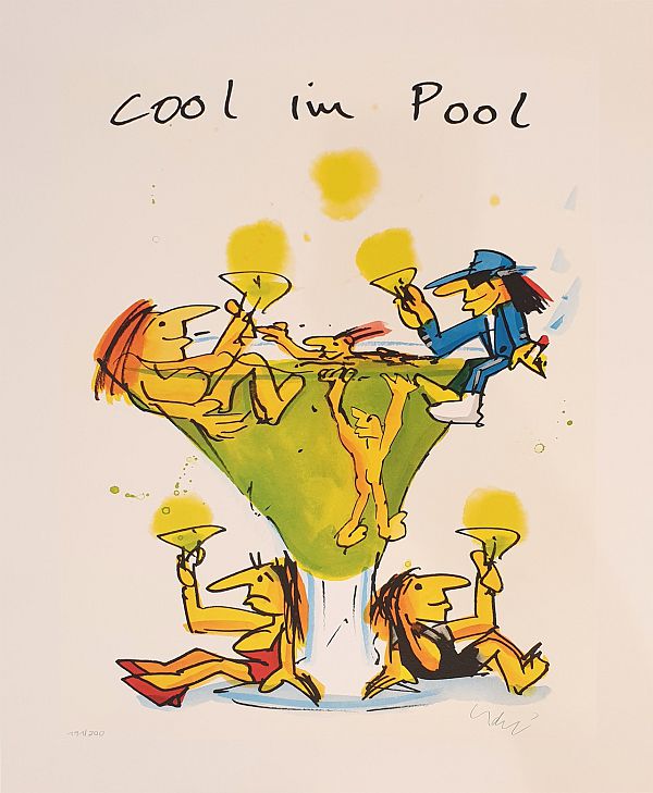 Udo Lindenberg "Cool im Pool" Siebdruck 56 x 42 cm