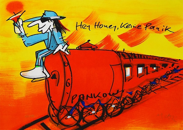 Udo Lindenberg "Sonderzug - Hey Honey, keine Panik" Siebdruck 42 x 56 cm
