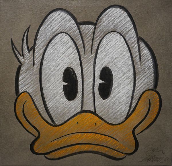 Ulrich Schröder "Donald Duck" Farbkreide und Kohle auf Leinwand 60 x 60 cm