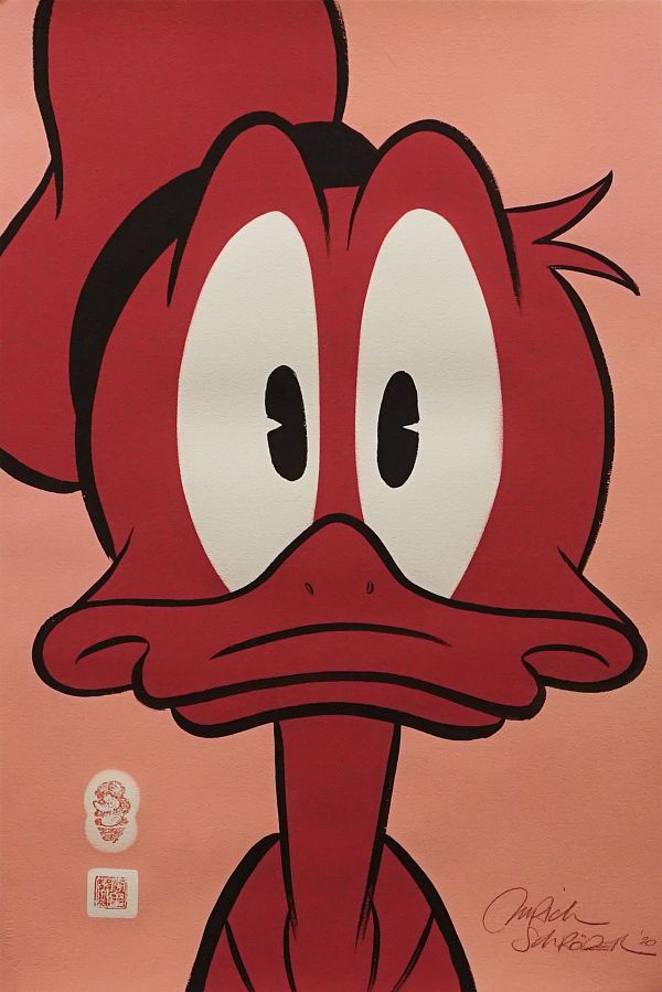 Ulrich Schröder "Donald Duck (Head, rosa-bordeaux)" Gouache 57 x 38 cm