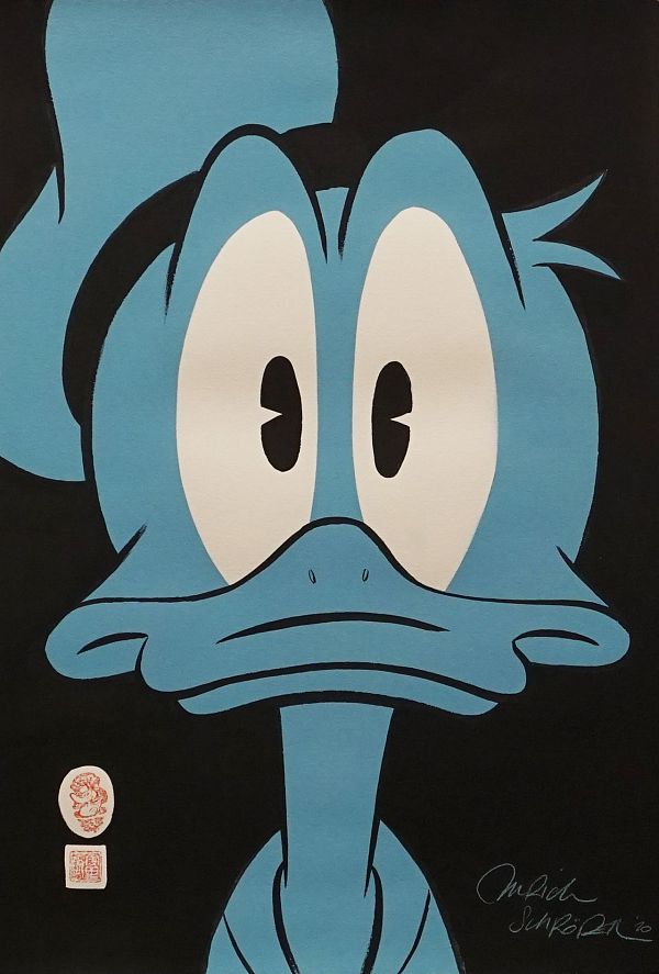 Ulrich Schröder Donald Duck (Head, schwarz-blau) Gouache 57 x 38 cm web