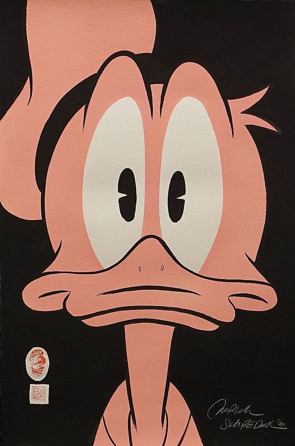 Ulrich Schröder "Donald Duck (Head, schwarz-rosa)" Gouache 57 x 38 cm
