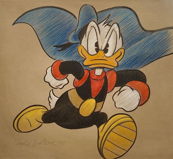 Ulrich Schröder "Donald Duck (Phantomias)" Kohle und Pastell auf Leinwand 75 x 75 cm