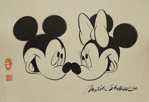 Ulrich Schröder Mickey and Minnie Love Japanische Reibetusche auf Papier 30  x 42 cm web