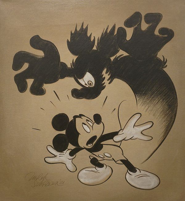 Ulrich Schröder "Mickey scared shadow" Kohle auf Leinwand 94 x 82 cm