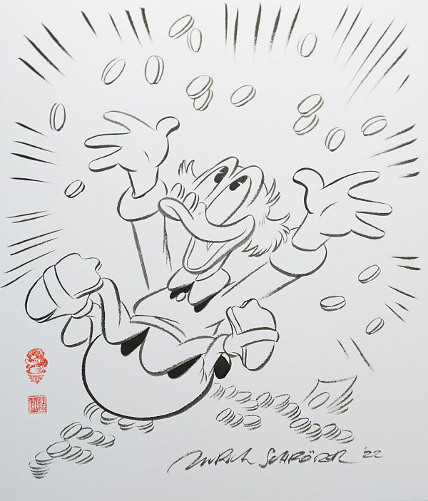 Ulrich Schröder "Scrooge McDuck Money II" Japanische Reibetusche auf Papier 52 x 41 cm
