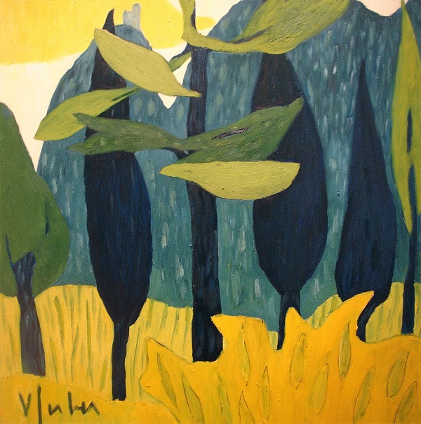 Veronika Gerber "Arco Landschaft mit Schlossberg" Öl auf Leinwand 80 x 80 cm