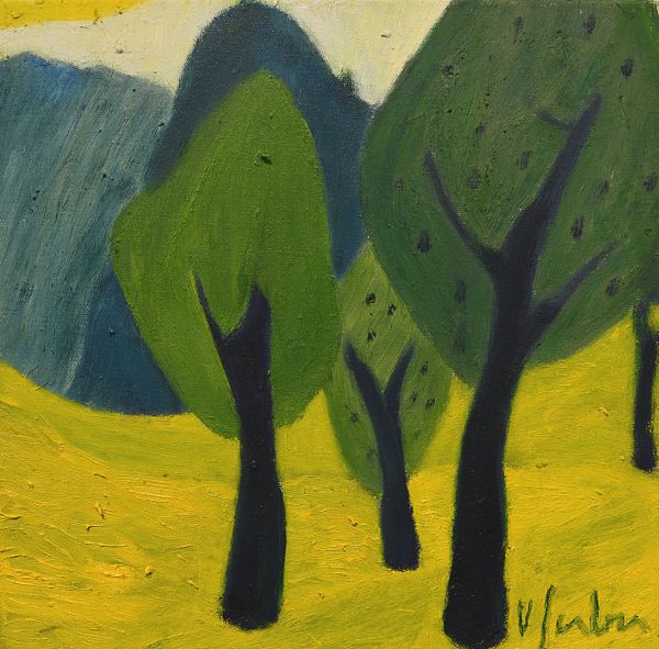 Veronika Gerber "Landschaft bei Laghel" - Öl auf Leinwand - 30 x 30 cm