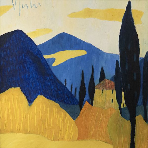Veronika Gerber "Blaue Landschaft bei Arco II" - Öl auf Leinwand - 50 x 50 cm