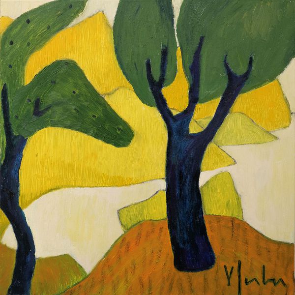 Veronika Gerber "Blick von Monte Brione auf Gardasee" - Öl auf Leinwand - 60 x 60 cm