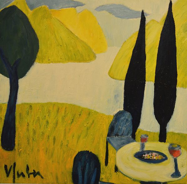 Veronika Gerber "Gardasee - im Garten" Öl auf Leinwand - 50 x 50 cm