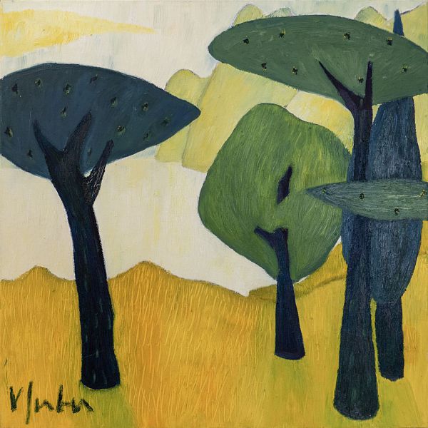 Veronika Gerber "Gelbe Gardaseelandschaft" - Öl auf Leinwand - 60 x 60cm