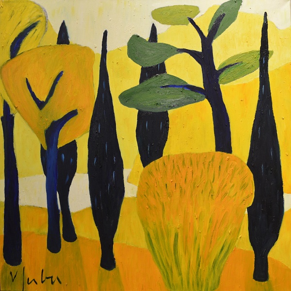 Veronika Gerber "Gelbe Landschaft am Gardasee" Öl auf Leinwand 100 x 100 cm I