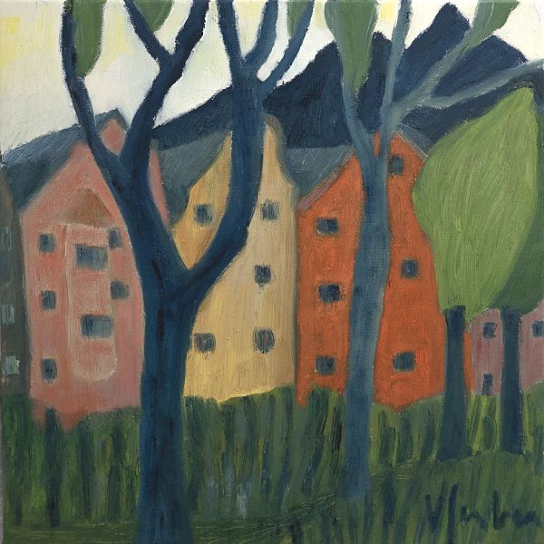 Veronika Gerber "Häuser in Mariahilf" - Öl auf Leinwand - 40 x 40 cm