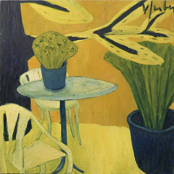 Veronika Gerber "Stilleben im Garten" - Öl auf Leinwand - 60 x 60 cm