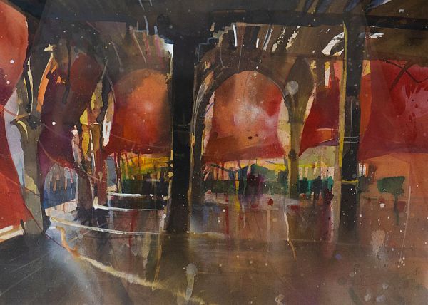 Bernhard Vogel " Peschieria mattina Venedig"- Aquarell - 56 x 76 cm