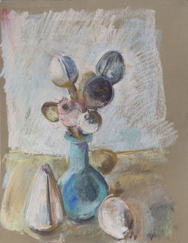 Wilfried Kirschl Stilleben mit Mohn 1980 - Pastell - 40 x 32 cm