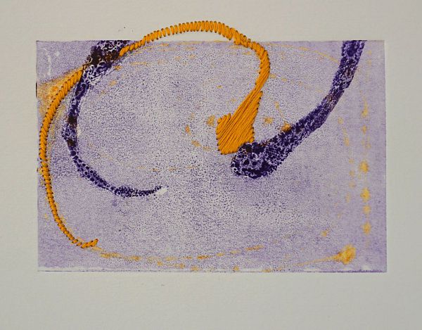 Zeno Wolf "Eine imaginäre Annäherung" Materialdruck mit Schlangenhaut und Fäden 30 x 21,5 cm
