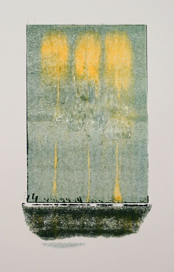 Zeno Wolf "Seelandschaft mit erleuchtenden Bäumen" Kupferdruck 30 x 21,5 cm