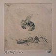 Zeno Wolf "Hummeln mit Goldbiene" Kaltnadelradierung 10 x 10 cm