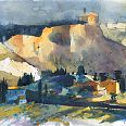 Heinz Hofer "Toscana Le Balce bei Volterra" Aquarell 31,5 x 48,5 cm