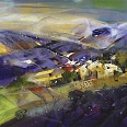 Bernhard Vogel "Provence Lavendelfelder" Aquarell 56 x 76 cm