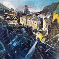 Bernhard Vogel "Salzburg - blaue Dächer" mixed media 30 x 40 cm