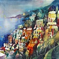 Bernhard Vogel "Rio Maggiore Ligurien" Aquarell 56 x 76 cm