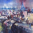 Bernhard Vogel "Dachlandschaft mit Eifelturm Paris" Aquarell 56 x 76 cm