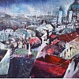 Bernhard Vogel "Wien - Dächer mit Karlskirche" mixed media 50 x 70 cm