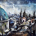 Bernhard Vogel "Prag - Dachlandschaft" mixed media 50 x 70 cm