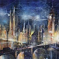 Bernhard Vogel "London by night (houses of parliament)" mixed media 70 x 100 cm